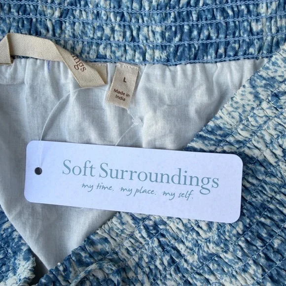 Soft Surroundings Size L (14/16) Rhoda Blue Chevron Embroidered Boho Maxi Skirt - Picture 12 of 13